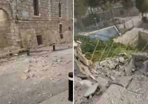 [HI] अल-अक्सा मस्जिद के आसपास एक ईरानी बैलिस्टिक मिसाइल के उतरने का वीडियो