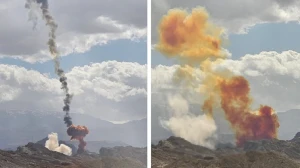 [HI] तस्वीरों में...वह क्षण जब यज़्द मुख्य में ईरानी रिवोल्यूशनरी गार्ड के भूमिगत अड्डे से मिसाइलें दागी गईं