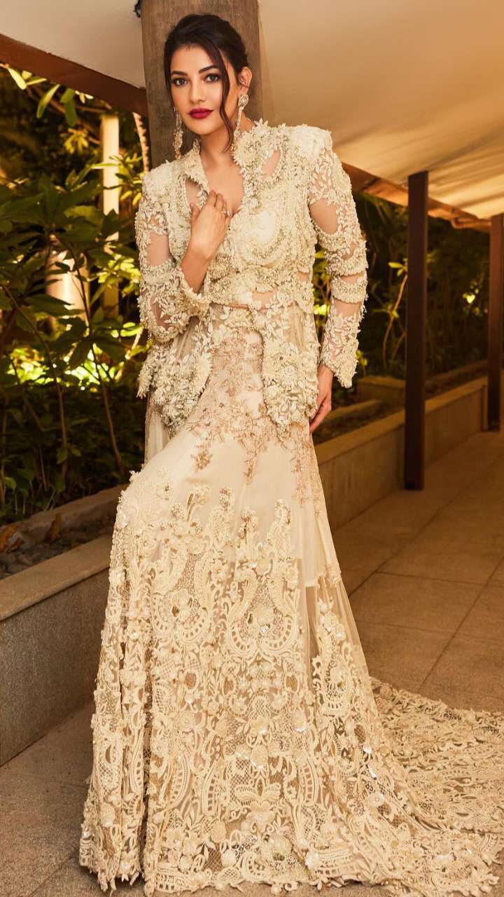 Ideal for day wedding, Kajal’s white outfits