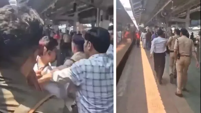 PRAYAGRAJ NEWS: TTE and GUARD were vehemently assaulted in the train itself, five videos were stirred due to viral battle between the TTE and the guard in train video viral media