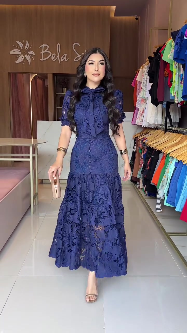 Women’s Round Neck Printed Hollow Lace Temperament Dress-	YSHHP250307181 … – ryan